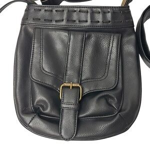 T-Shirt &Jeans Women's Vegan Leather Black Handbag Purse Buckle Front Strap 8x8